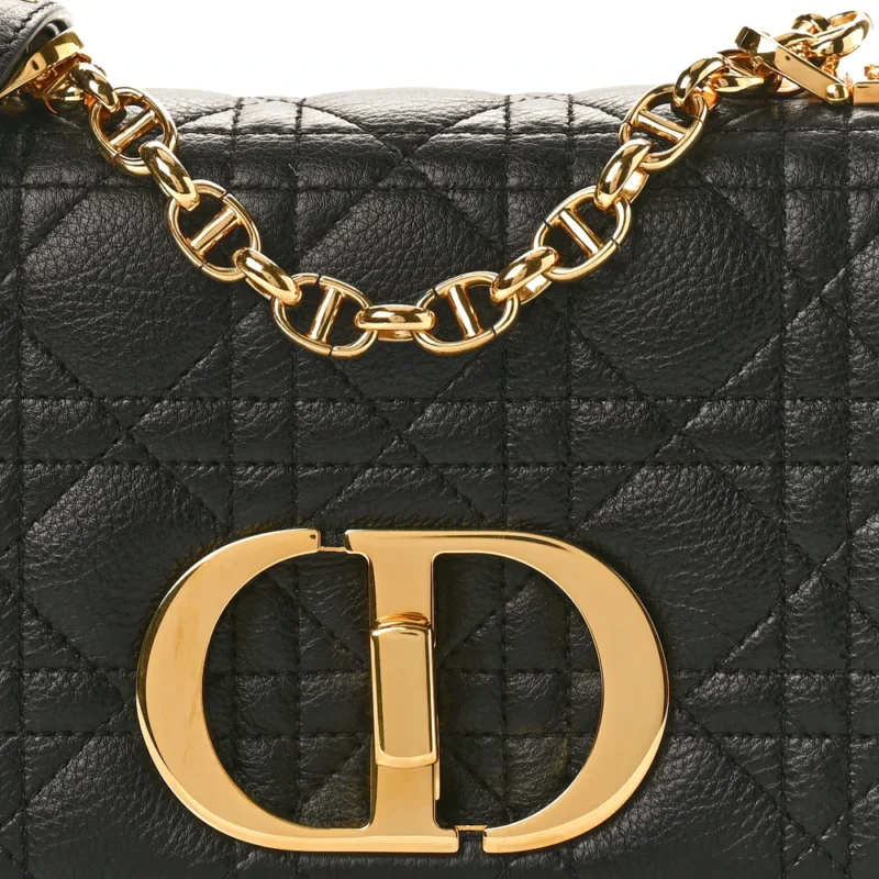 DIOR SMALL CARO BAG BLACK CANNAGE CALFSKIN LEATHER GOLD HARDWARE - Image 7
