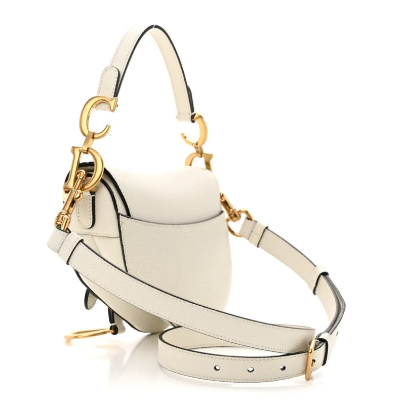 DIOR MINI SADDLE BAG WITH STRAP WHITE GRAINED CALFSKIN LEATHER BRASS HARDWARE - Image 3