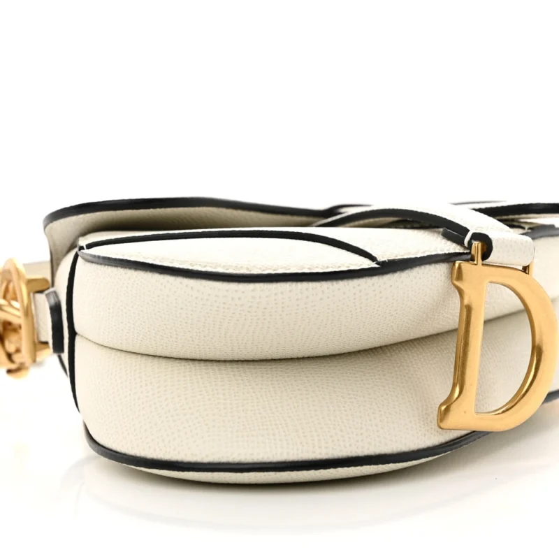 DIOR MINI SADDLE BAG WITH STRAP WHITE GRAINED CALFSKIN LEATHER BRASS HARDWARE - Image 4