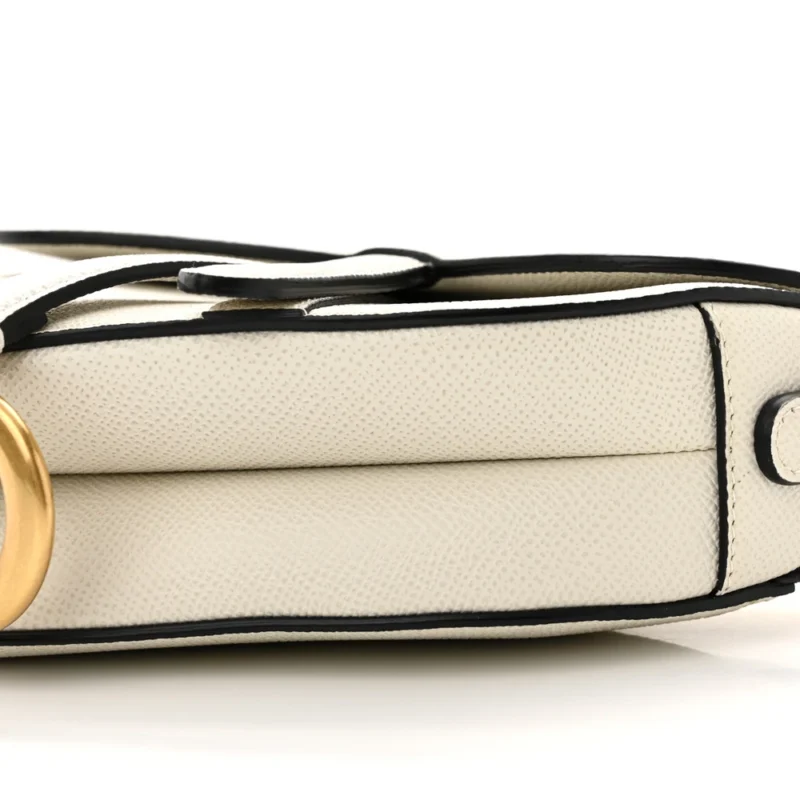 DIOR MINI SADDLE BAG WITH STRAP WHITE GRAINED CALFSKIN LEATHER BRASS HARDWARE - Image 5