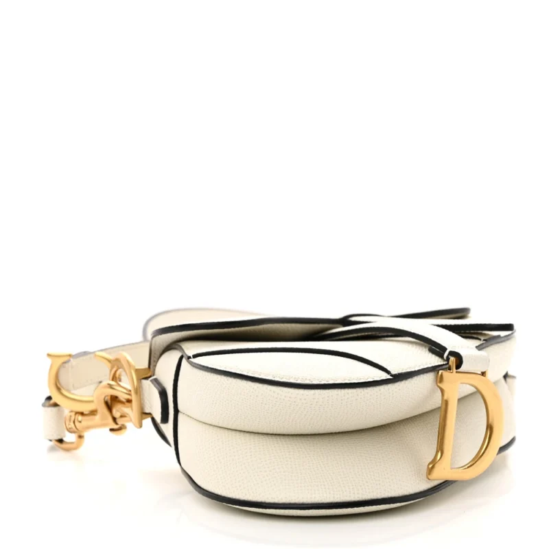 DIOR MINI SADDLE BAG WITH STRAP WHITE GRAINED CALFSKIN LEATHER BRASS HARDWARE - Image 6