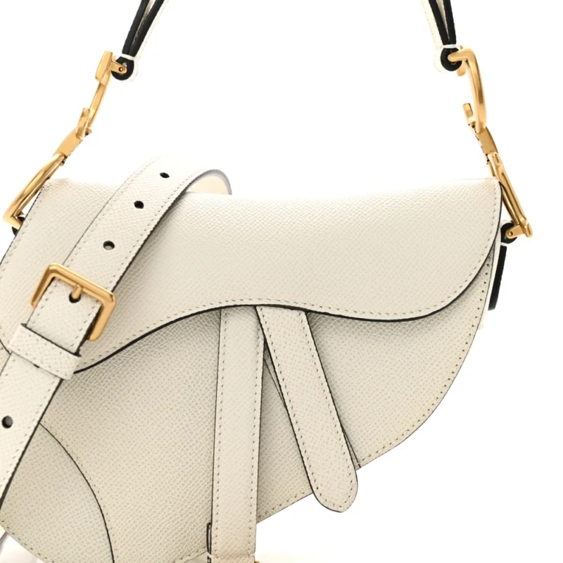 DIOR MINI SADDLE BAG WITH STRAP WHITE GRAINED CALFSKIN LEATHER BRASS HARDWARE - Image 8
