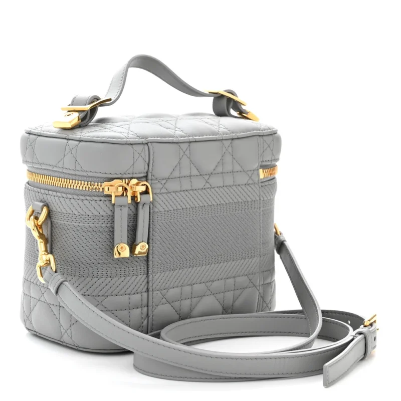 DIOR SMALL DIORTRAVEL VANITY CASE GREY CANNAGE LAMBSKIN LEATHER GOLD HARDWARE - Image 3