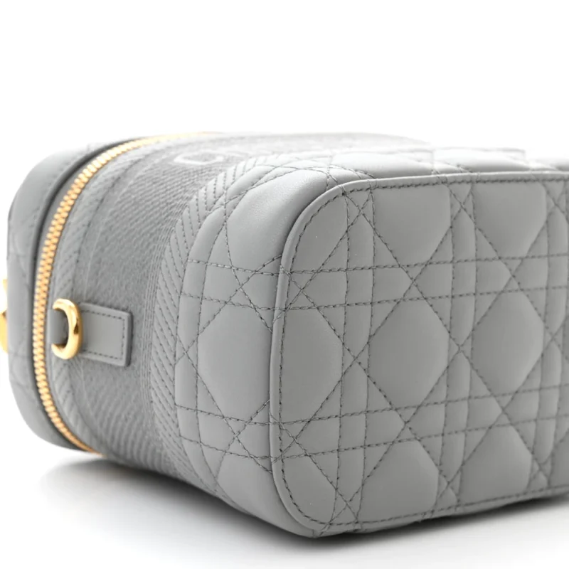 DIOR SMALL DIORTRAVEL VANITY CASE GREY CANNAGE LAMBSKIN LEATHER GOLD HARDWARE - Image 4