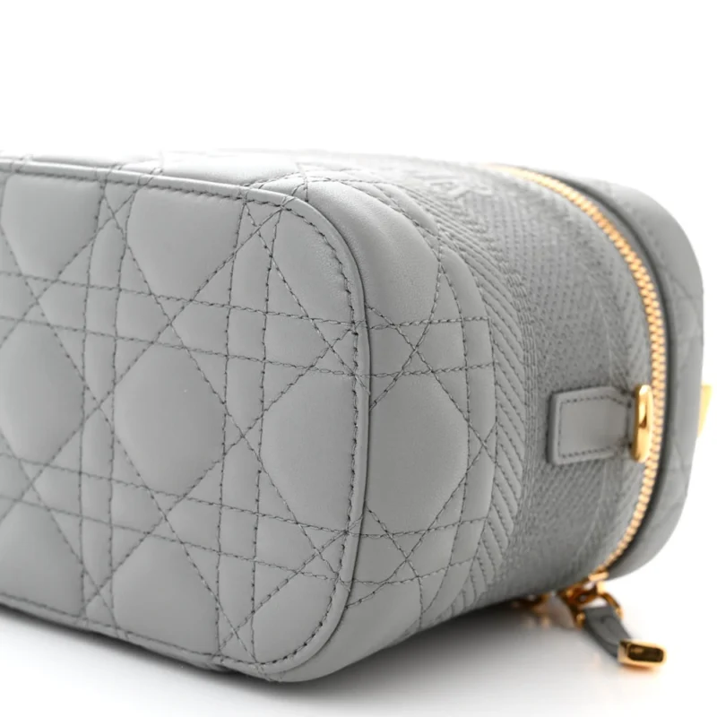 DIOR SMALL DIORTRAVEL VANITY CASE GREY CANNAGE LAMBSKIN LEATHER GOLD HARDWARE - Image 5