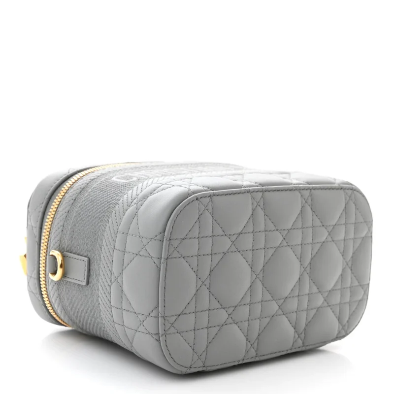DIOR SMALL DIORTRAVEL VANITY CASE GREY CANNAGE LAMBSKIN LEATHER GOLD HARDWARE - Image 6