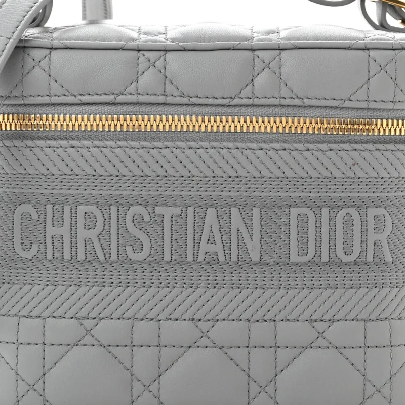DIOR SMALL DIORTRAVEL VANITY CASE GREY CANNAGE LAMBSKIN LEATHER GOLD HARDWARE - Image 8