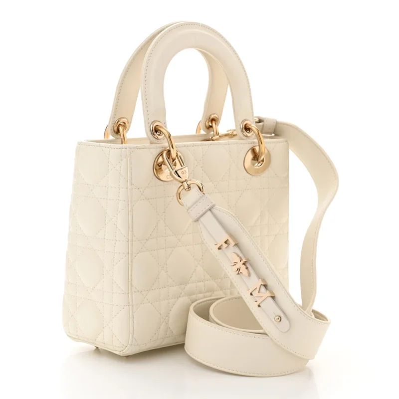 DIOR SMALL MY ABCDIOR LADY DIOR WHITE CANNAGE LAMBSKIN LEATHER GOLD HARDWARE - Image 3