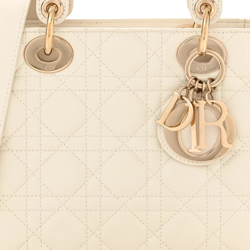 DIOR SMALL MY ABCDIOR LADY DIOR WHITE CANNAGE LAMBSKIN LEATHER GOLD HARDWARE - Image 8