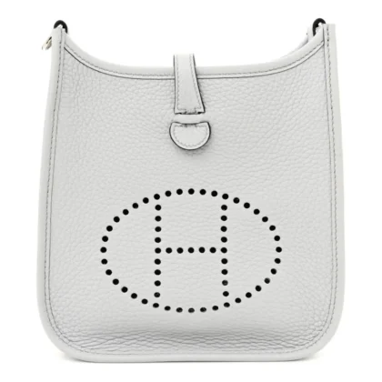 HERM??S AMAZONE EVELYNE TPM BLEU P?LE / ??TAIN TAURILLON CLEMENCE LEATHER PALLADIUM SILVER HARDWARE