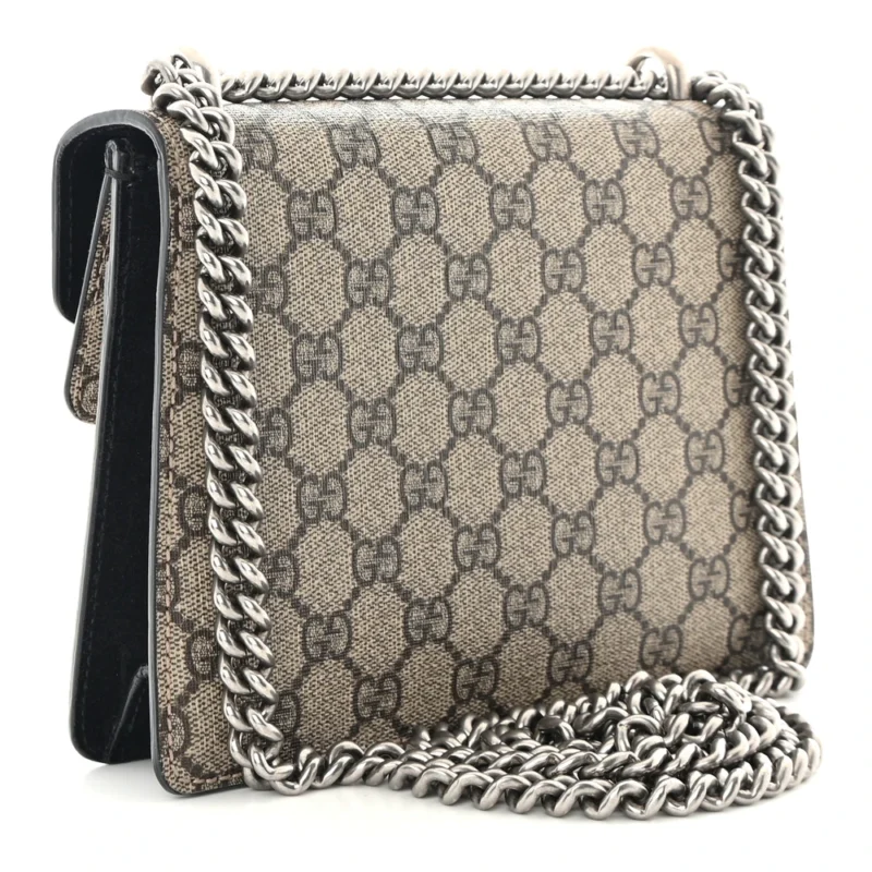 GUCCI MINI DIONYSUS SHOULDER BAG BLACK GG SUPREME MONOGRAM CANVAS AGED SILVER HARDWARE - Image 3