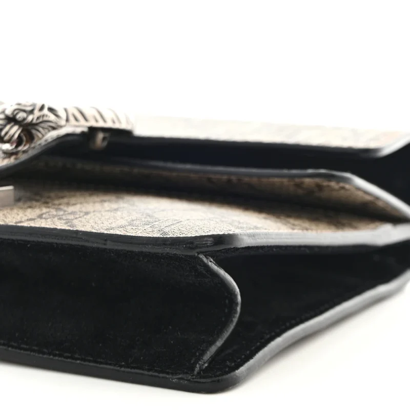GUCCI MINI DIONYSUS SHOULDER BAG BLACK GG SUPREME MONOGRAM CANVAS AGED SILVER HARDWARE - Image 4