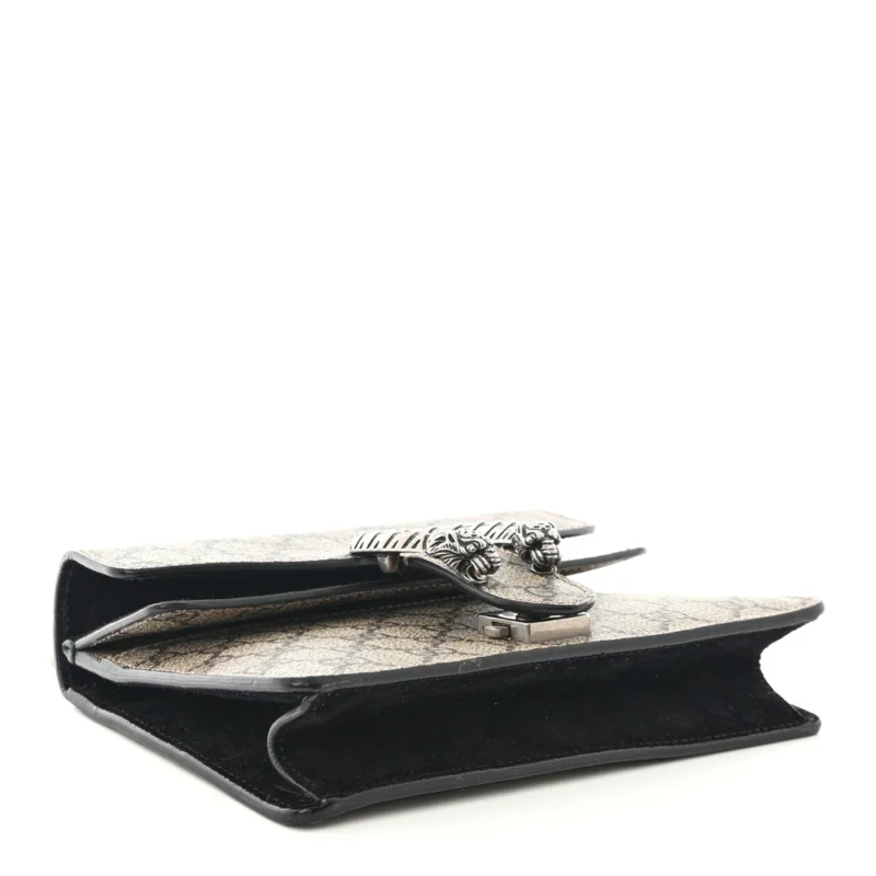 GUCCI MINI DIONYSUS SHOULDER BAG BLACK GG SUPREME MONOGRAM CANVAS AGED SILVER HARDWARE - Image 6