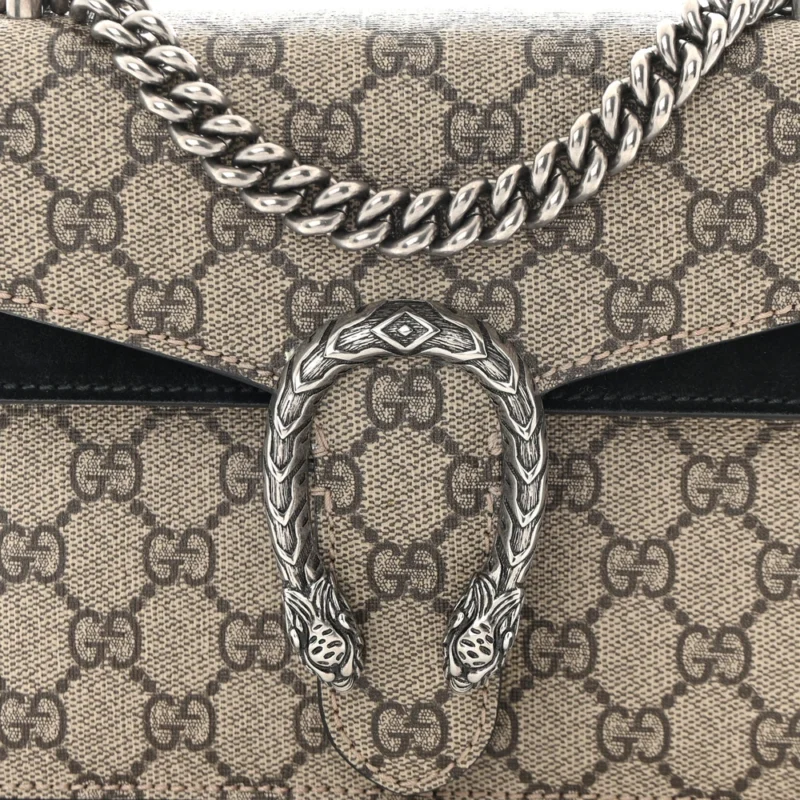 GUCCI MINI DIONYSUS SHOULDER BAG BLACK GG SUPREME MONOGRAM CANVAS AGED SILVER HARDWARE - Image 8