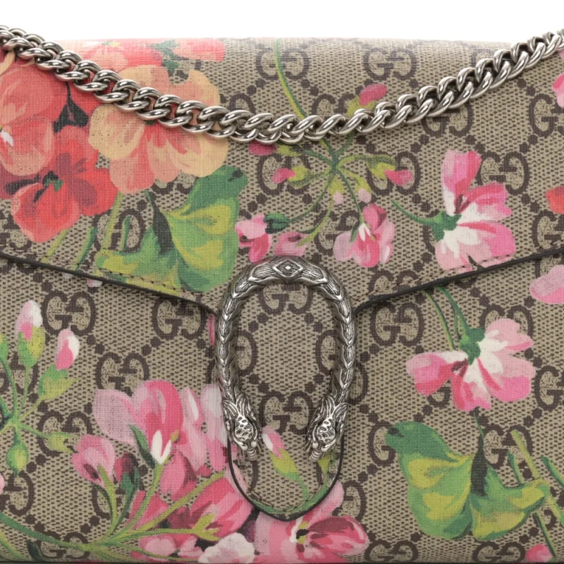 GUCCI MINI DIONYSUS CHAIN WALLET BEIGE MULTICOLOR BLOOMS GG SUPREME MONOGRAM CANVAS - Image 8