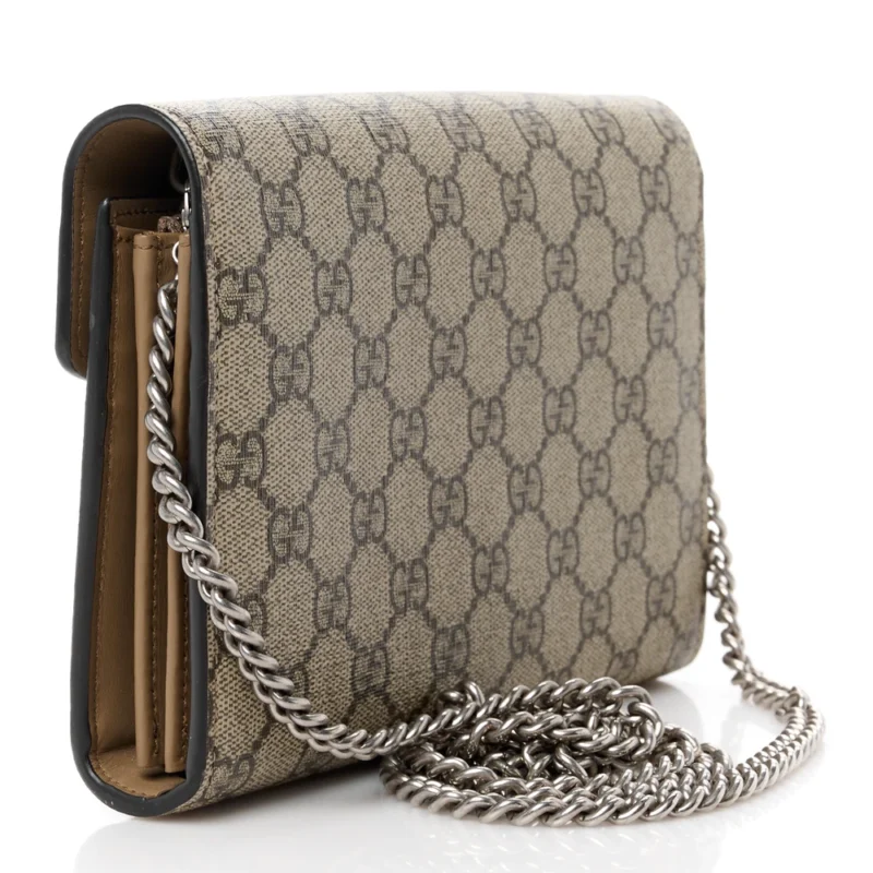 GUCCI MINI DIONYSUS CHAIN WALLET BEIGE/TAUPE GG SUPREME MONOGRAM CANVAS AGED SILVER HARDWARE - Image 3