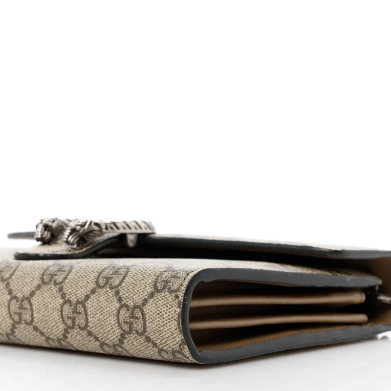GUCCI MINI DIONYSUS CHAIN WALLET BEIGE/TAUPE GG SUPREME MONOGRAM CANVAS AGED SILVER HARDWARE - Image 4