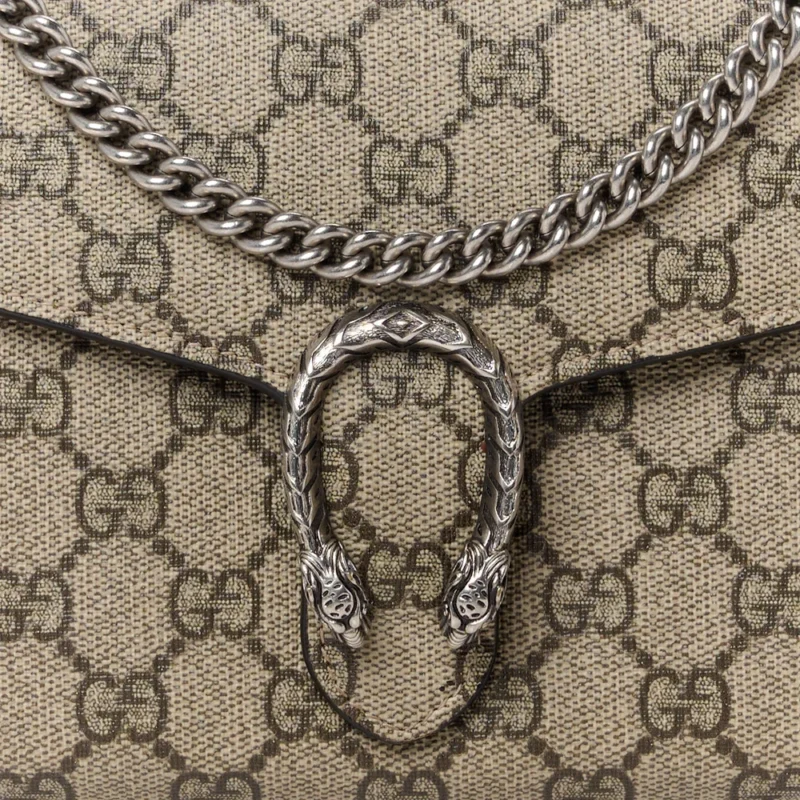 GUCCI MINI DIONYSUS CHAIN WALLET BEIGE/TAUPE GG SUPREME MONOGRAM CANVAS AGED SILVER HARDWARE - Image 8