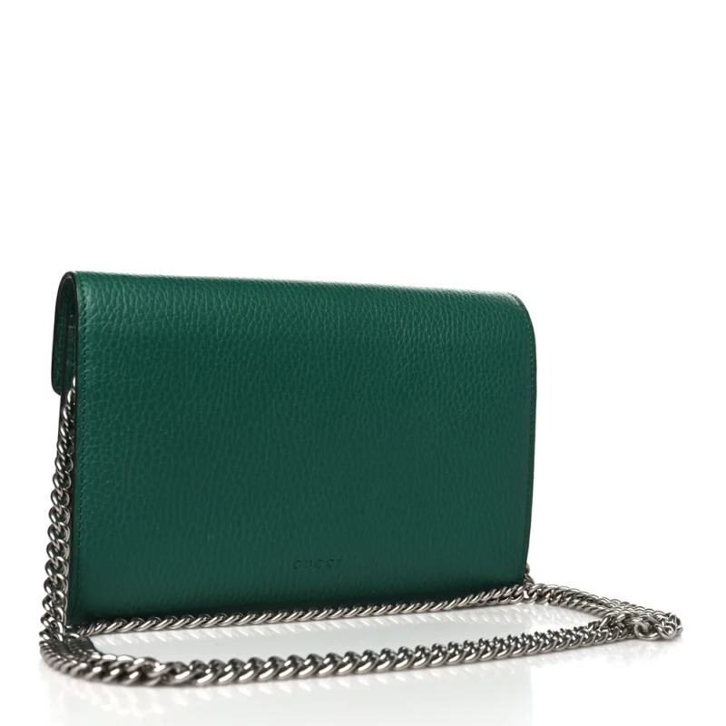 GUCCI MINI DIONYSUS CHAIN WALLET EMERALD CALFSKIN LEATHER AGED SILVER HARDWARE - Image 3