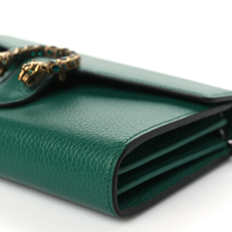 GUCCI MINI DIONYSUS CHAIN WALLET EMERALD CALFSKIN LEATHER AGED SILVER HARDWARE - Image 4