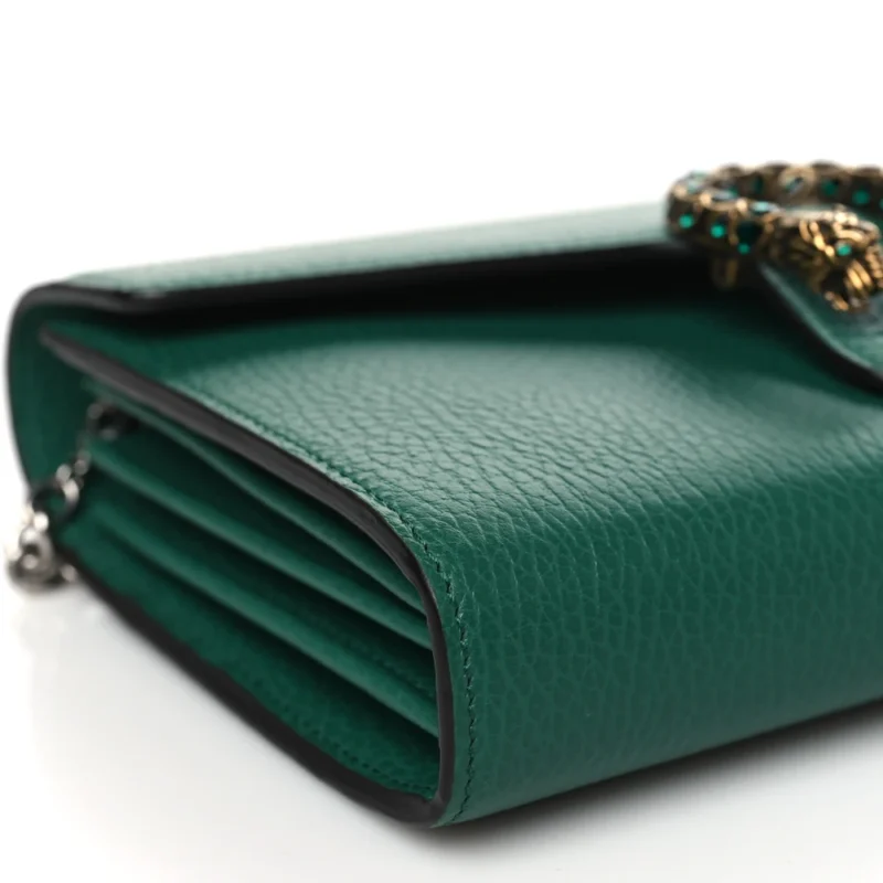 GUCCI MINI DIONYSUS CHAIN WALLET EMERALD CALFSKIN LEATHER AGED SILVER HARDWARE - Image 5
