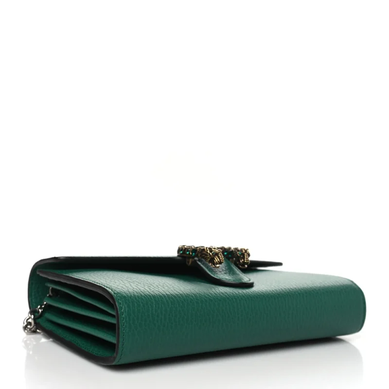 GUCCI MINI DIONYSUS CHAIN WALLET EMERALD CALFSKIN LEATHER AGED SILVER HARDWARE - Image 6