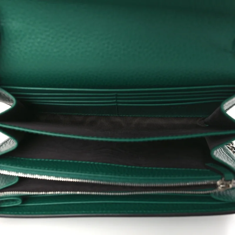GUCCI MINI DIONYSUS CHAIN WALLET EMERALD CALFSKIN LEATHER AGED SILVER HARDWARE - Image 7