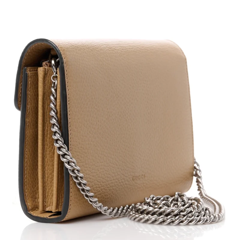 GUCCI MINI CRYSTAL DIONYSUS CHAIN WALLET NATURAL TAN / BLACK DIAMOND & DOLLAR CALFSKIN LEATHER SILVER HARDWARE - Image 3