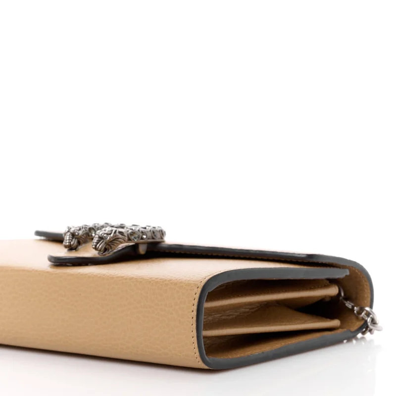GUCCI MINI CRYSTAL DIONYSUS CHAIN WALLET NATURAL TAN / BLACK DIAMOND & DOLLAR CALFSKIN LEATHER SILVER HARDWARE - Image 4