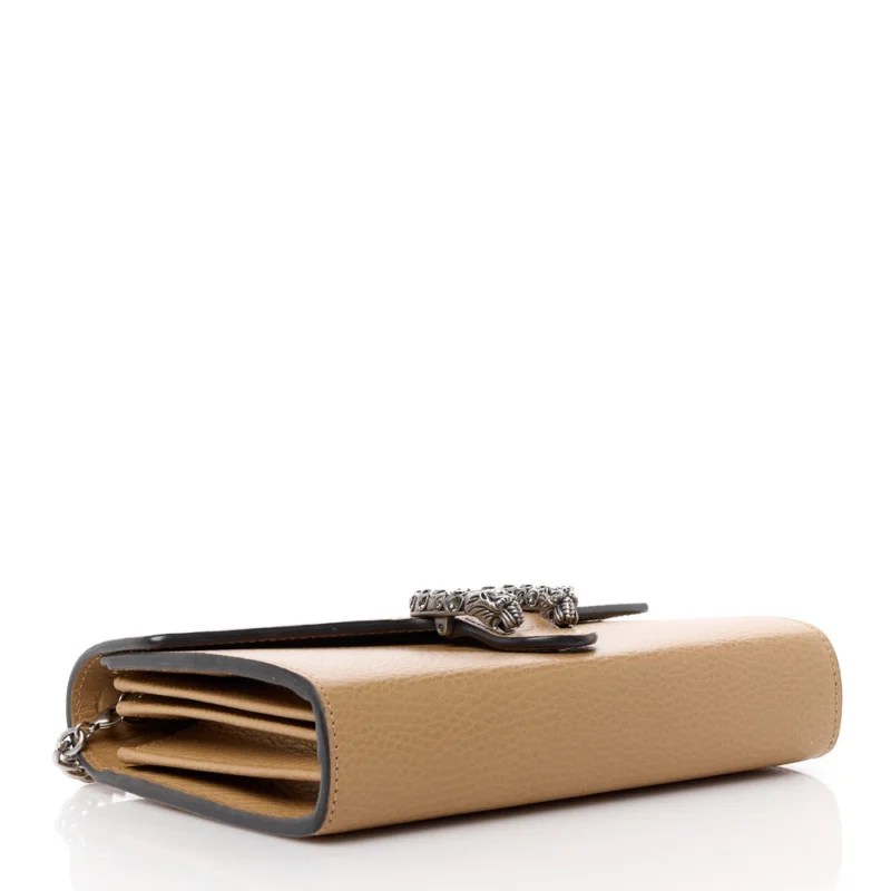 GUCCI MINI CRYSTAL DIONYSUS CHAIN WALLET NATURAL TAN / BLACK DIAMOND & DOLLAR CALFSKIN LEATHER SILVER HARDWARE - Image 6