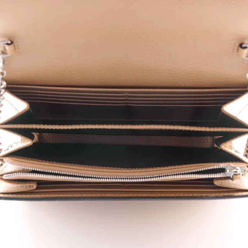 GUCCI MINI CRYSTAL DIONYSUS CHAIN WALLET NATURAL TAN / BLACK DIAMOND & DOLLAR CALFSKIN LEATHER SILVER HARDWARE - Image 7