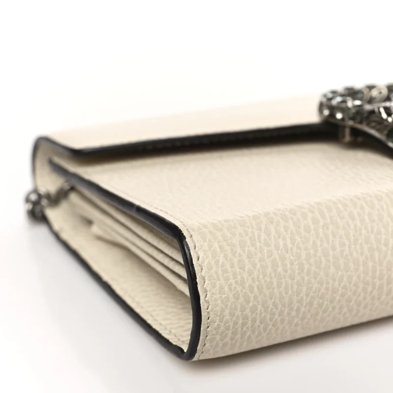 GUCCI MINI DIONYSUS CHAIN WALLET MYSTIC WHITE DOLLAR CALFSKIN LEATHER AGED SILVER HARDWARE - Image 4