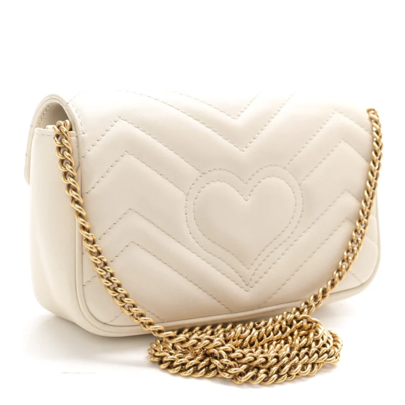 GUCCI MINI GG MARMONT SHOULDER BAG WHITE CALFSKIN MATELASS?? SUPER LEATHER AGED GOLD HARDWARE - Image 3