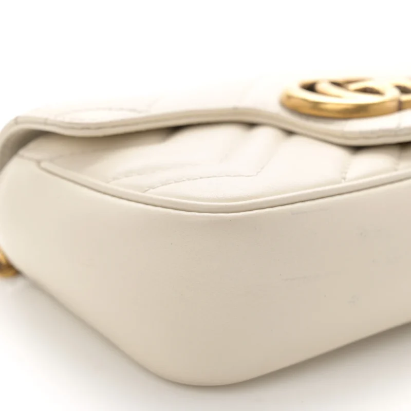 GUCCI MINI GG MARMONT SHOULDER BAG WHITE CALFSKIN MATELASS?? SUPER LEATHER AGED GOLD HARDWARE - Image 5