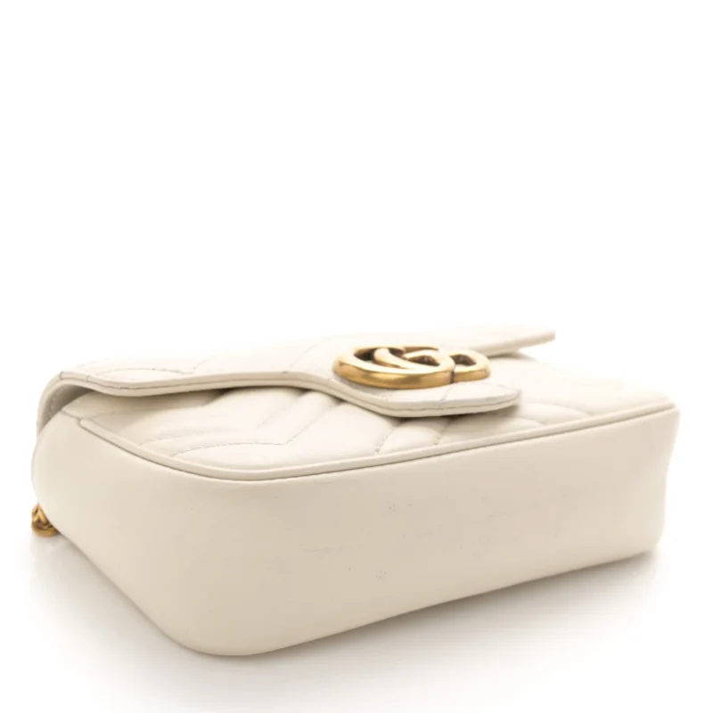 GUCCI MINI GG MARMONT SHOULDER BAG WHITE CALFSKIN MATELASS?? SUPER LEATHER AGED GOLD HARDWARE - Image 6