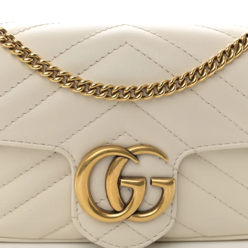 GUCCI MINI GG MARMONT SHOULDER BAG WHITE CALFSKIN MATELASS?? SUPER LEATHER AGED GOLD HARDWARE - Image 8