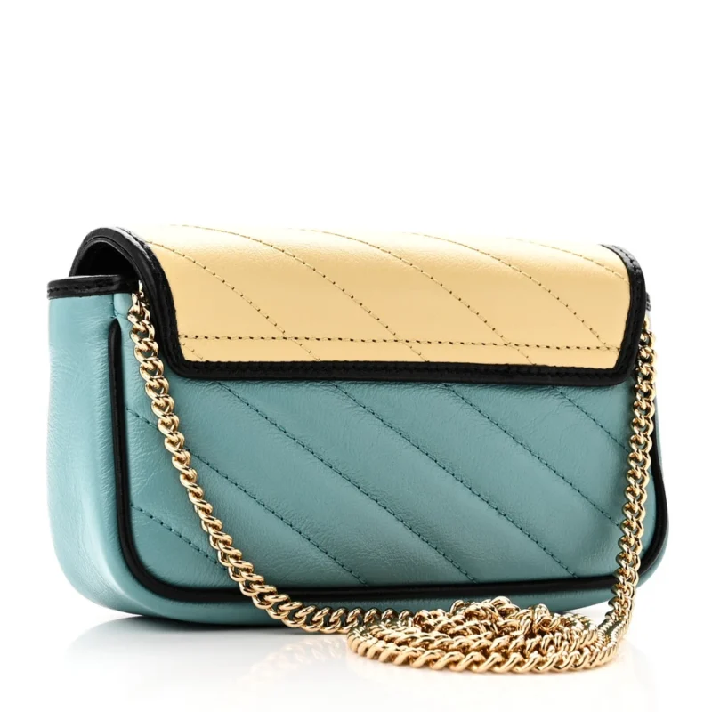 GUCCI MINI DIAGONAL SUPER TORCHON GG MARMONT SHOULDER BAG AZALEA MULTICOLOR ENAMEL CALFSKIN MATELASS?? LEATHER GOLD HARDWARE - Image 3