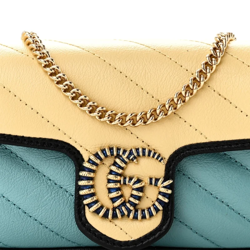 GUCCI MINI DIAGONAL SUPER TORCHON GG MARMONT SHOULDER BAG AZALEA MULTICOLOR ENAMEL CALFSKIN MATELASS?? LEATHER GOLD HARDWARE - Image 8