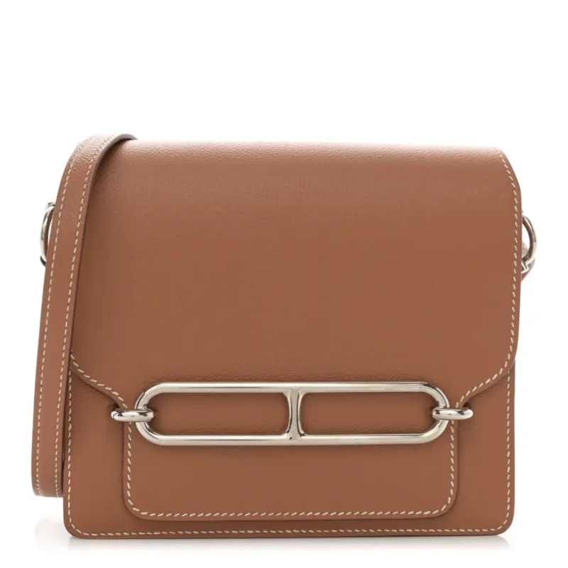 LUSHENTIC HERM??S MINI SAC ROULIS BROWN EVERCOLOR LEATHER PALLADIUM SILVER HARDWARE