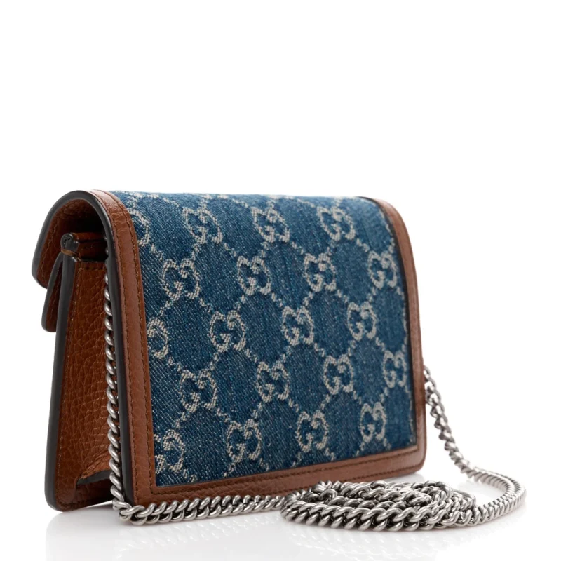 GUCCI MINI SUPER DIONYSUS SHOULDER BAG BLUE TEA / CUIR / EPILOG ELECTRIC BLUE NEW DENIM GG MONOGRAM COATED CANVAS & DOLLAR CALFSKIN LEATHER AGED SILVER HARDWARE - Image 3