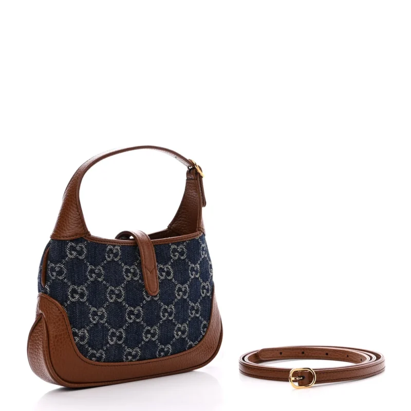GUCCI MINI JACKIE 1961 HOBO BLUE TEA / CUIR NEW DENIM GG MONOGRAM & CALFSKIN LEATHER GOLD HARDWARE - Image 3