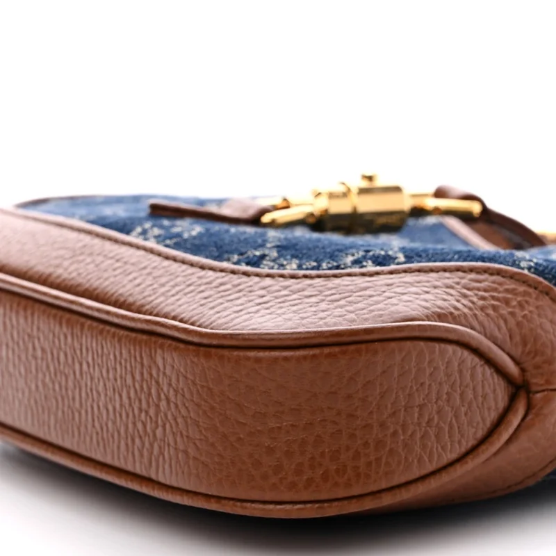 GUCCI MINI JACKIE 1961 HOBO BLUE TEA / CUIR NEW DENIM GG MONOGRAM & CALFSKIN LEATHER GOLD HARDWARE - Image 4