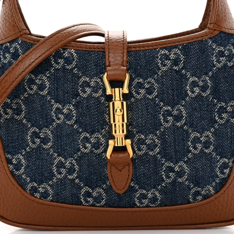 GUCCI MINI JACKIE 1961 HOBO BLUE TEA / CUIR NEW DENIM GG MONOGRAM & CALFSKIN LEATHER GOLD HARDWARE - Image 8