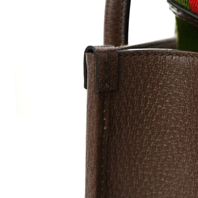 GUCCI MINI VERTICAL TOTE CAMEL EBONY TEXTURED DOLLAR CALFSKIN LEATHER GOLD HARDWARE - Image 8