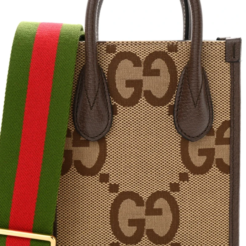 GUCCI MINI VERTICAL TOTE CAMEL EBONY TEXTURED DOLLAR CALFSKIN LEATHER GOLD HARDWARE - Image 9
