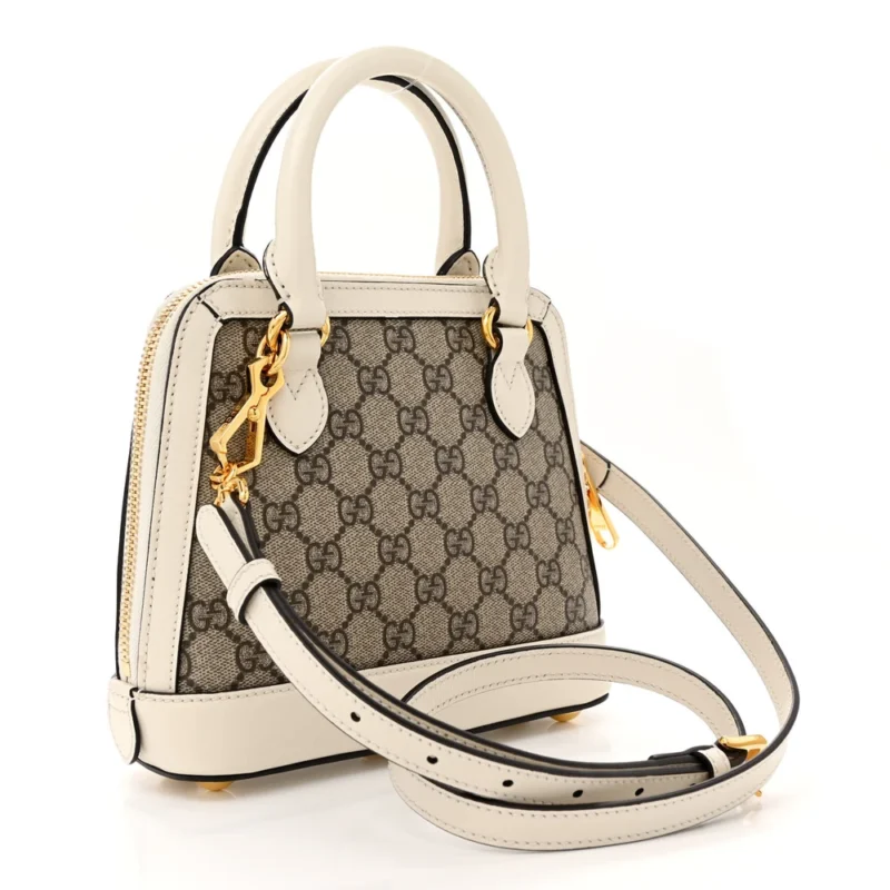 GUCCI MINI HORSEBIT 1955 TOP HANDLE BAG BEIGE / EBONY / MYSTIC WHITE GG SUPREME MONOGRAM CANVAS & AZALEA CALFSKIN LEATHER GOLD HARDWARE - Image 3