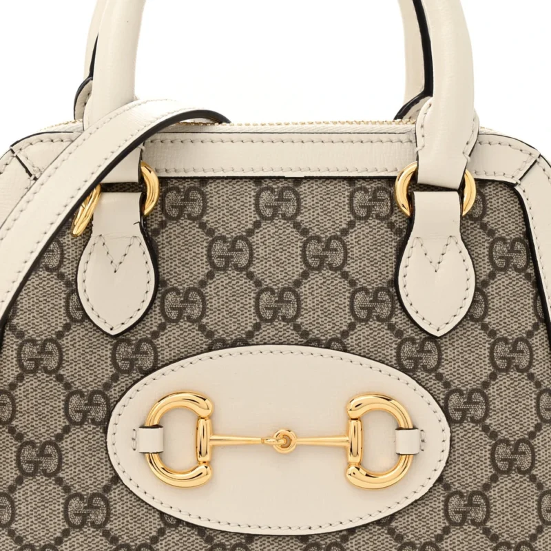 GUCCI MINI HORSEBIT 1955 TOP HANDLE BAG BEIGE / EBONY / MYSTIC WHITE GG SUPREME MONOGRAM CANVAS & AZALEA CALFSKIN LEATHER GOLD HARDWARE - Image 8