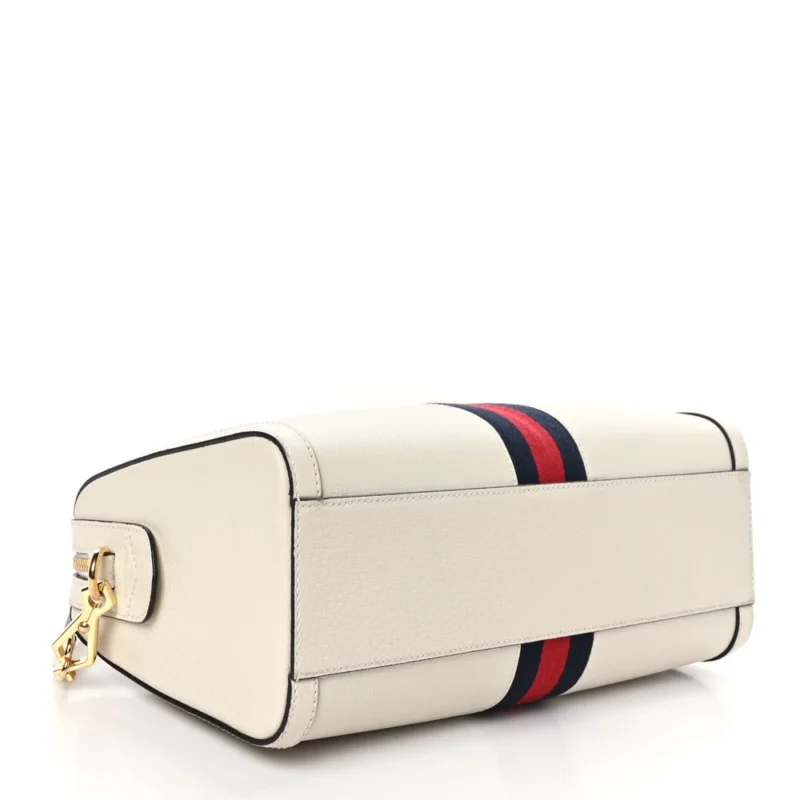 GUCCI MEDIUM OPHIDIA BOSTON BAG MYSTIC WHITE SUEDE & PATENT LEATHER GG WEB GOLD HARDWARE - Image 6