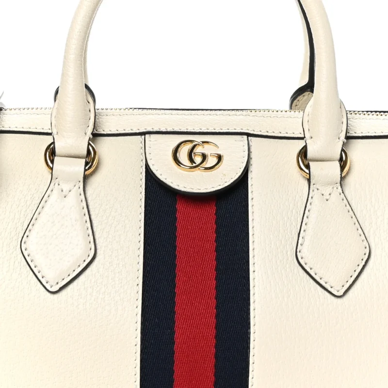 GUCCI MEDIUM OPHIDIA BOSTON BAG MYSTIC WHITE SUEDE & PATENT LEATHER GG WEB GOLD HARDWARE - Image 8