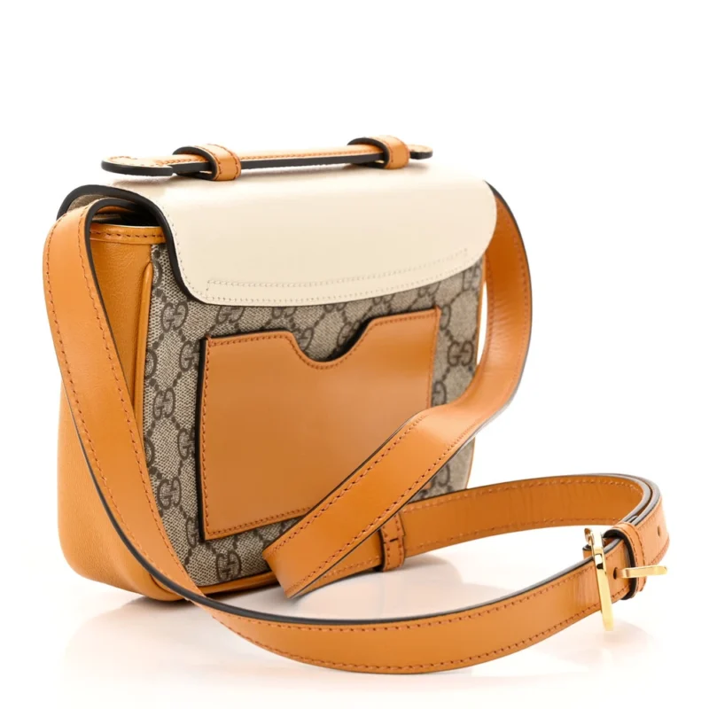GUCCI MINI PADLOCK FLAP POCKET SHOULDER BAG BEIGE / MYSTIC WHITE / SUN OIL GG SUPREME MONOGRAM CANVAS GOLD HARDWARE - Image 3